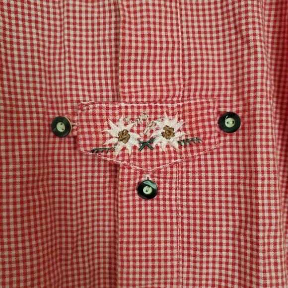 Isar TRACHTEN red Plaid Embroidered flower German Blouse Traditional 152 - Picture 2 of 7